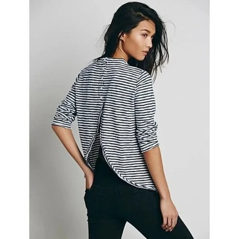 Free People We the Free‎ Mod Black & White Stripe 3/4 Long Sleeve Top XS